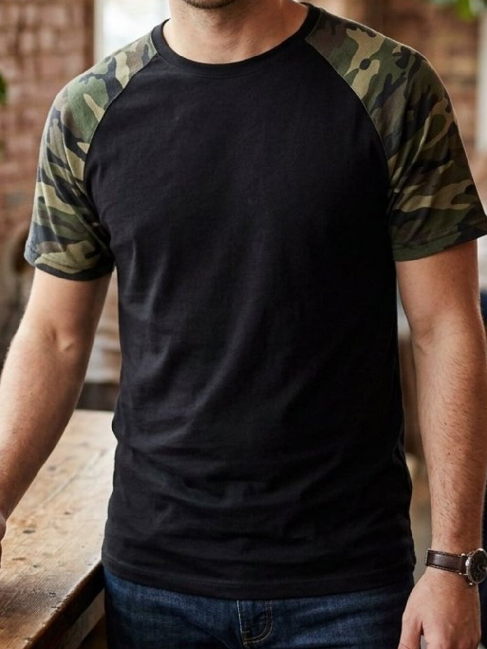 Cedar Wood State Men's Short Sleeve T-Shirt Top Size L Camouflage Camo Casual